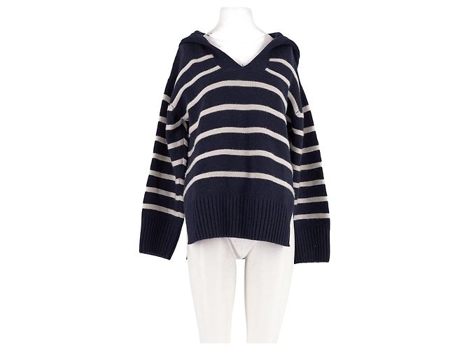 Autre Marque Braided Wollpullover marineblau