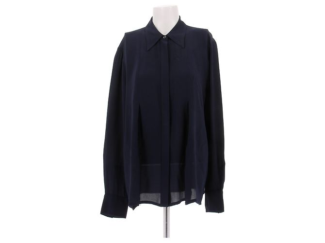 Louis Vuitton Camicia blu navy in seta e pizzo
