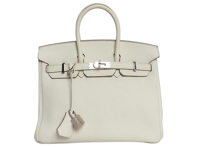 Hermès mala Birkin 25 em Togo branco com hardware de paládio