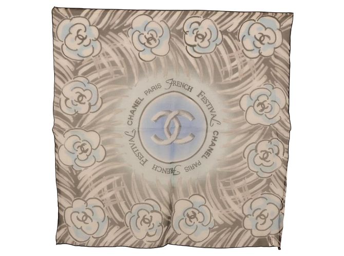 CHANEL Schal Seide Grau CC