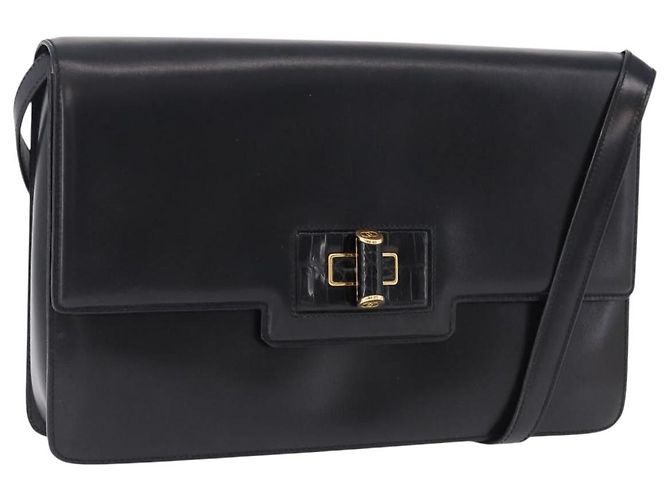 GUCCI Shoulder Bag Leather Black Gold