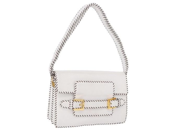 FENDI Shoulder Bag Leather White Gold Tone