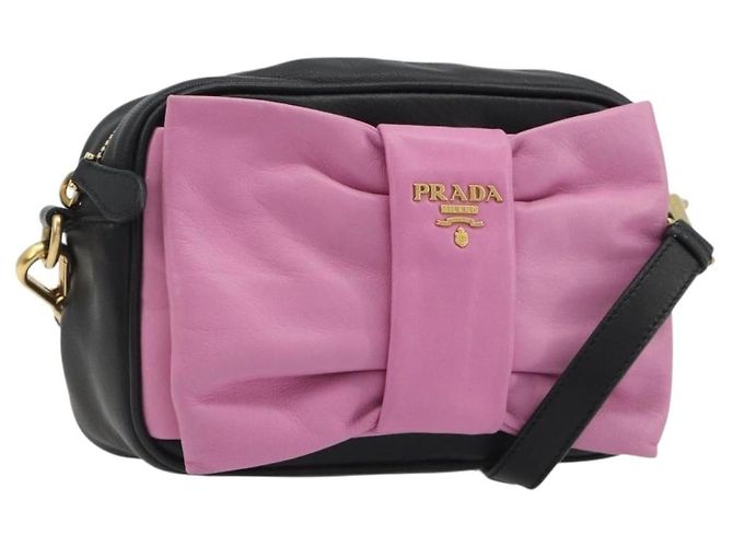 PRADA Ribbon Shoulder Bag Leather Black Pink