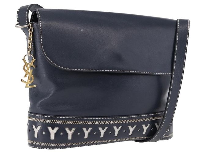SAINT LAURENT Shoulder Bag Leather Navy Gold