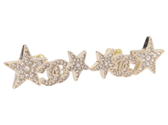 CHANEL Strass COCO Logo Ohrringe Metall Goldfarben CC