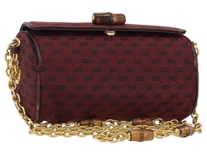 GUCCI Micro GG Canvas Chain Shoulder Bag Red Gold