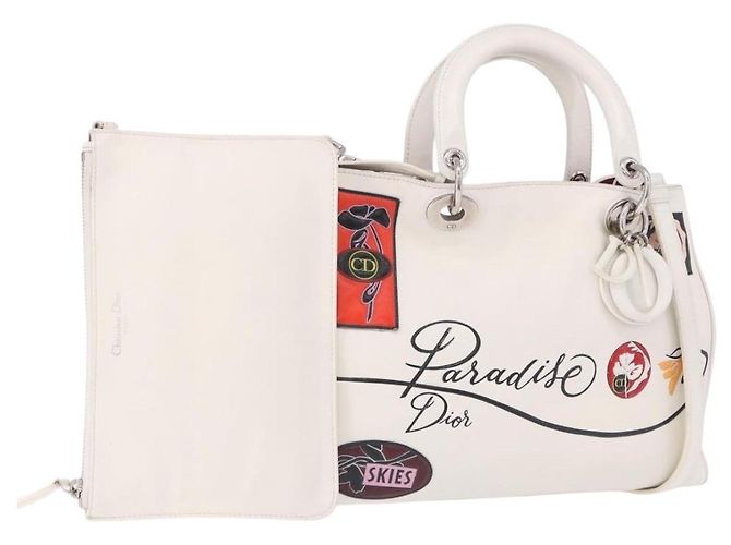Christian Dior Hand Bag Leather 2way White Silver