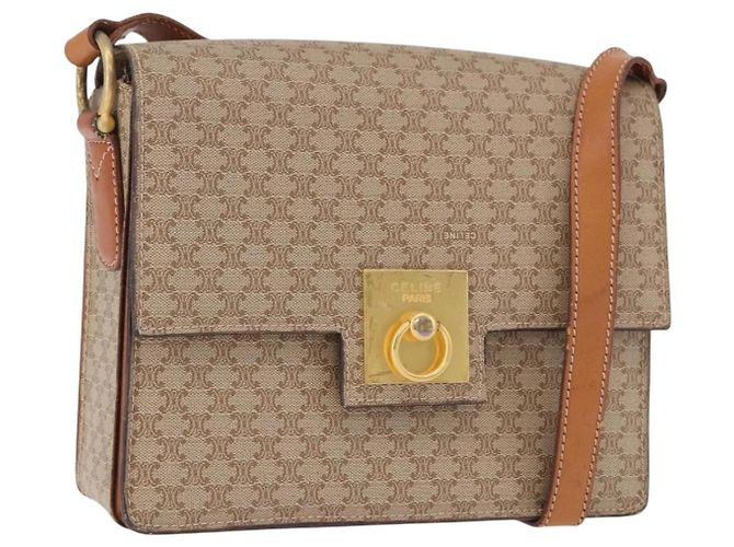 Céline CELINE Macadam Canvas Shoulder Bag PVC Beige Gold