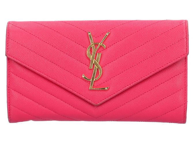 Portefeuille long en cuir rose Saint Laurent