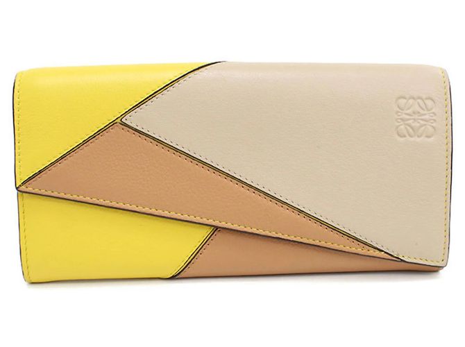 Puzzle Cartera larga Loewe de piel de becerro amarilla Amarillo
