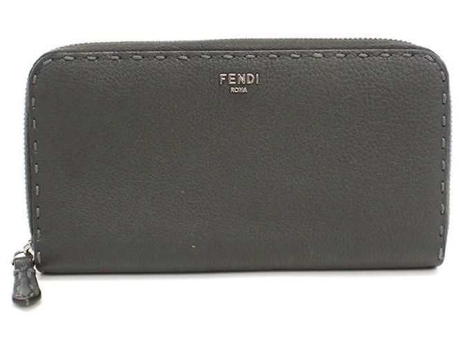 Fendi Gray Long Wallet Brown