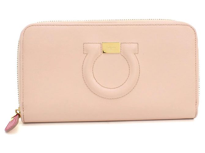 Gancini Cartera larga de piel rosa Salvatore Ferragamo