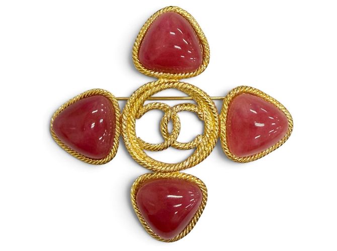 Chanel Vintage 28 Gripoix Brosche Rot Golden