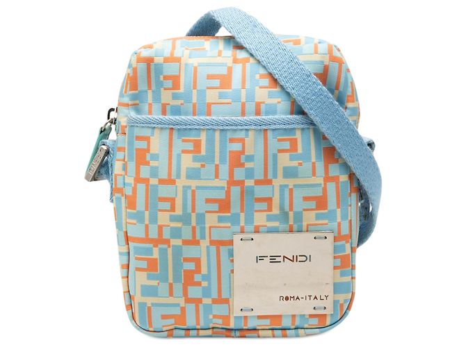 Fendi Blue Zucca Nylon Messenger Bag Blau Hellblau