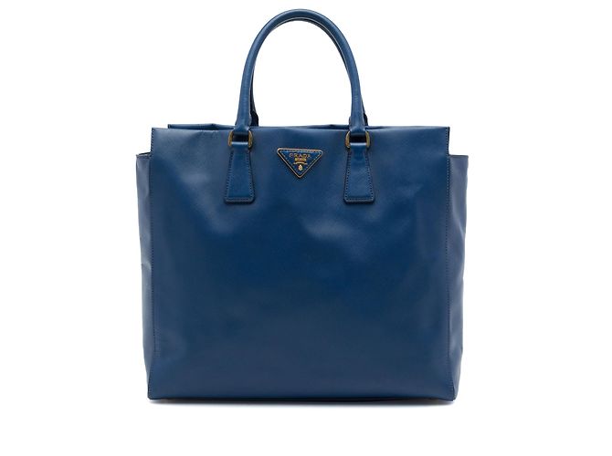 Sac cabas convertible ouvert Prada Blue Saffiano Lux Bleu