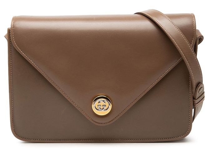 Bolso bandolera sobre Gucci de piel de becerro marrón con G entrelazadas Castaño