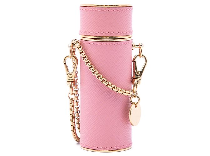Prada Pink Saffiano Logo Plaque Lipstick Case