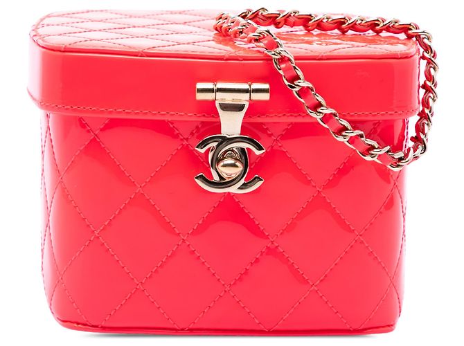 Bolsa Vanity Chanel Mini CC Quilted em verniz rosa