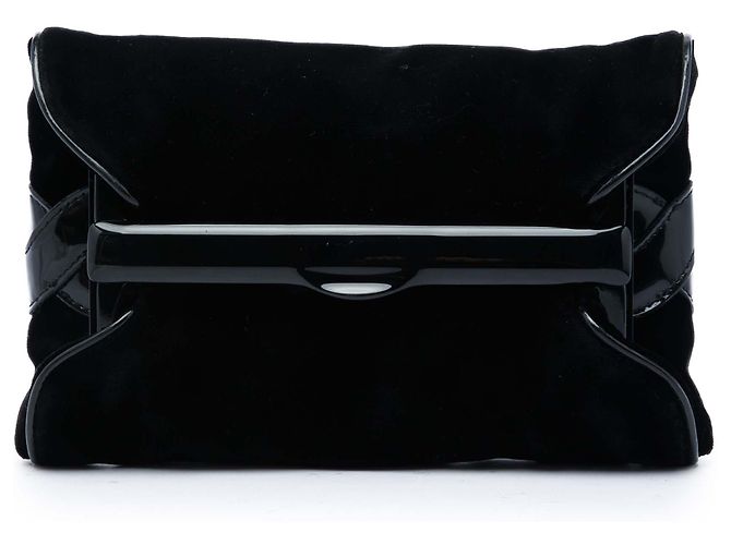 Clutch Bottega Veneta in velluto nero e vernice