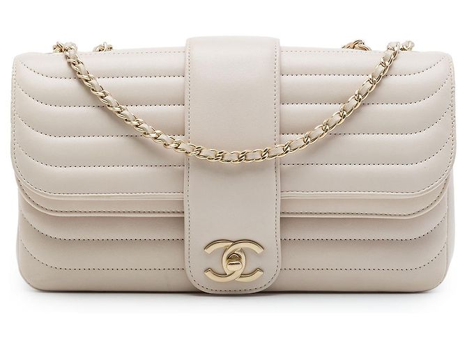Chanel Brown Medium CC Horizontal Quilted Lambskin Double Flap Braun Beige