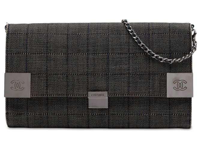 Chanel Gray CC Chocolate Bar Denim Flap Marrom