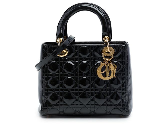 Dior Black Medium Patent Cannage Lady Dior Noir