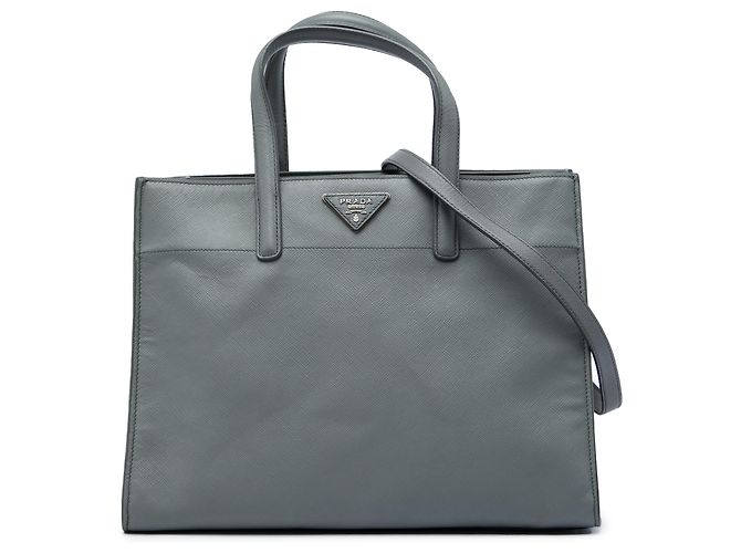 Prada Bolsa Tote Triple Pocket em couro Saffiano Soft Cinza Marrom