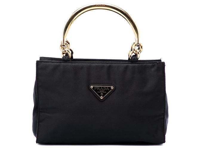 Bolsa Prada em Tessuto preta com alça de metal Preto
