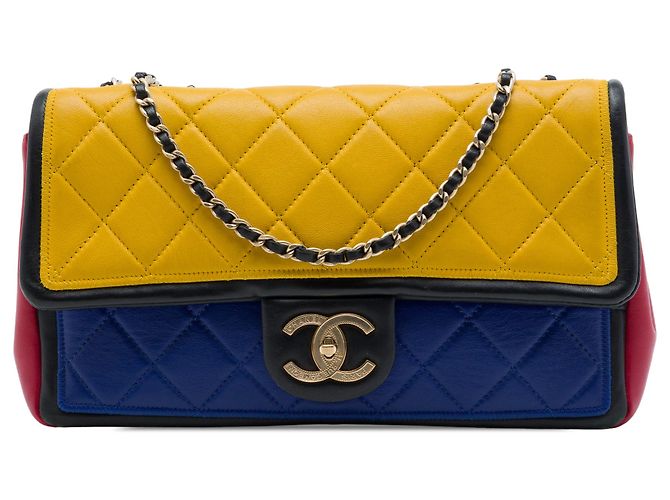 Chanel Yellow Medium Multicolor Lambskin Graphic Flap Jaune