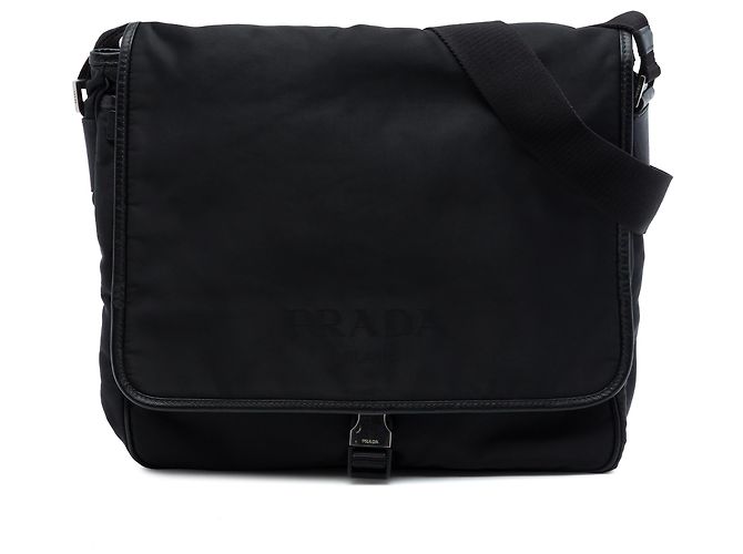 Borsa a tracolla Prada in Tessuto con rifiniture in Saffiano nero e fibbia