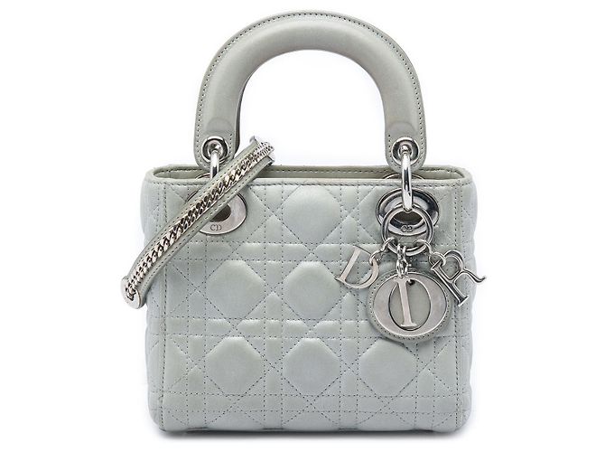 Dior Silver Mini Iridescent Lambskin Cannage Lady Dior Prata