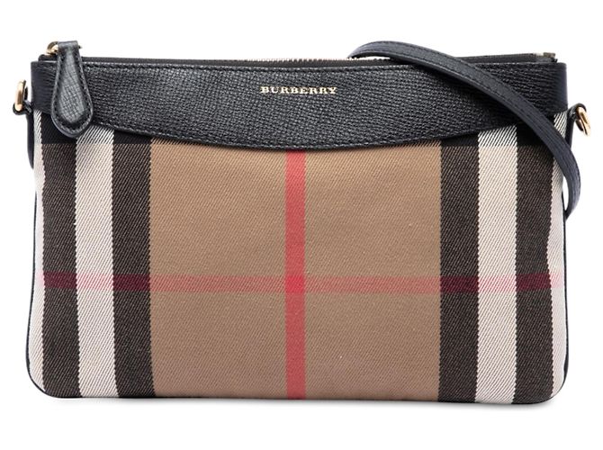 Borsa a tracolla Burberry Brown Mega Check Canvas Derby Peyton Marrone