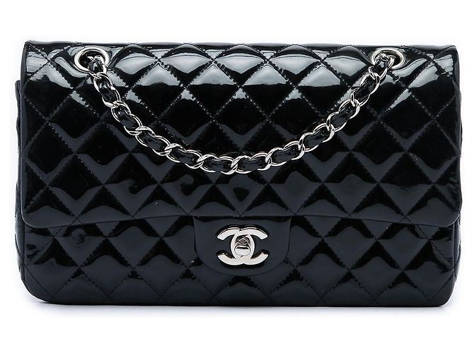 Chanel Black Medium Classic Patent Double Flap Nero