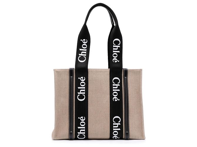 Borsa Tote Woody Medium in Tela Beige Chloé