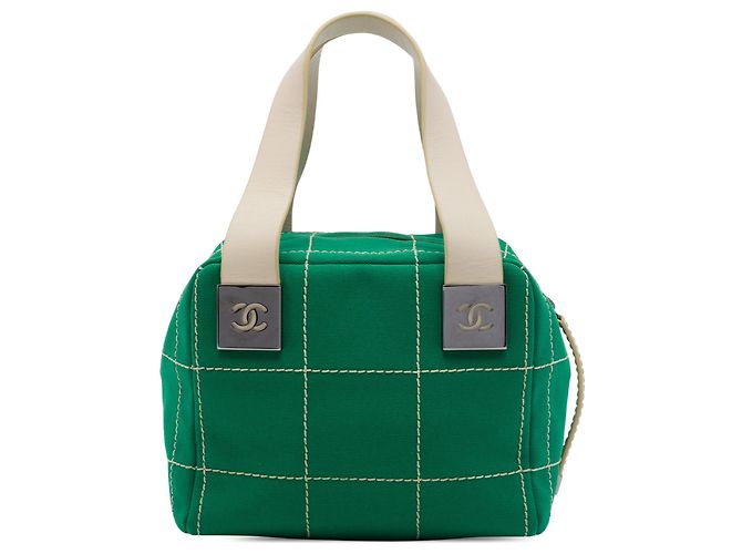 Borsa Chanel Green CC Chocolate Bar Canvas Wild Stitch Verde