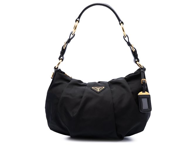 Bolsa Hobo Prada em Tessuto plissado preto