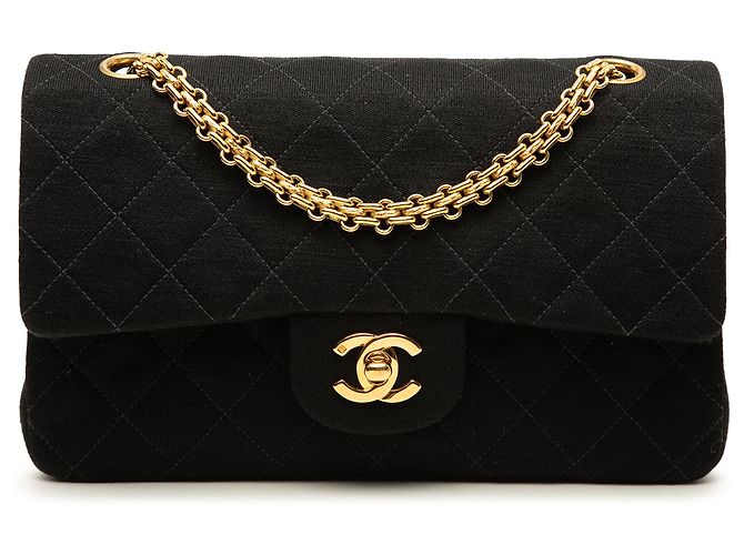 Chanel Black Small Classic Jersey Double Flap Negro