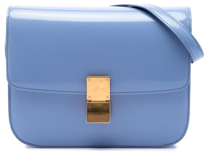 Céline Celine Blue Medium Shiny Calfskin Classic Box Blu chiaro