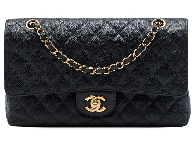 Chanel Black Medium Classic Caviar Double Flap Preto