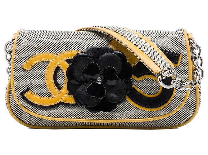 Borsa a tracolla Chanel Gray Canvas CC Camellia No. 5