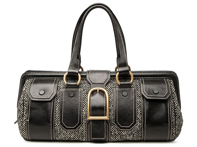 Céline Bolsa Celine Ella Frame em tweed preto e couro