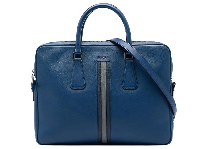 Mala de negócios Prada Blue Saffiano riscada Azul