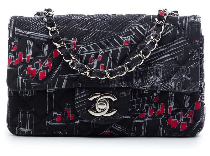 Chanel Black Mini Classic Canvas Parisian Rooftop Single Flap Noir