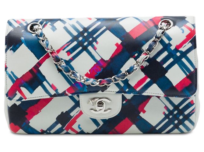Chanel White Medium Classic Airlines Printed Lambskin Double Flap Blanc