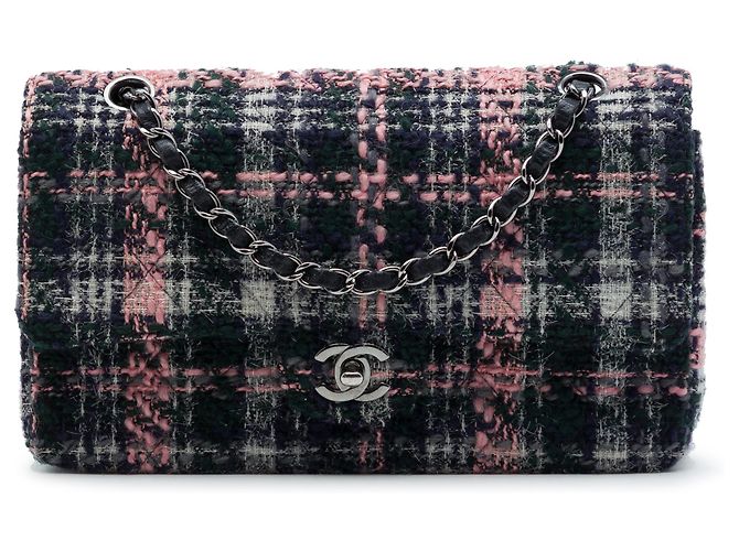 Chanel Green Medium Classic Tweed Double Flap Verde Verde escuro