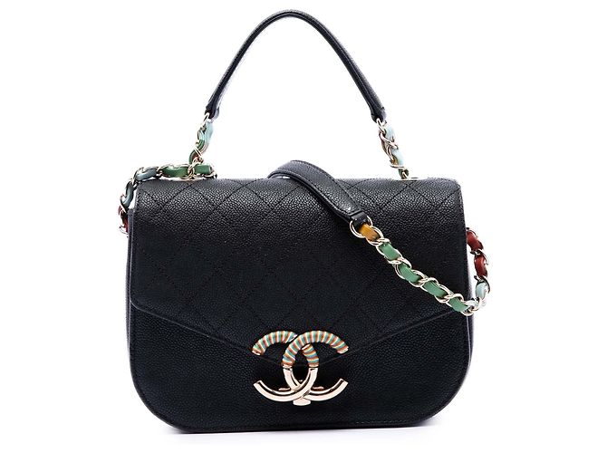 Chanel Black Paris Cuba Small Quilted Caviar Thread Around Flap Noir