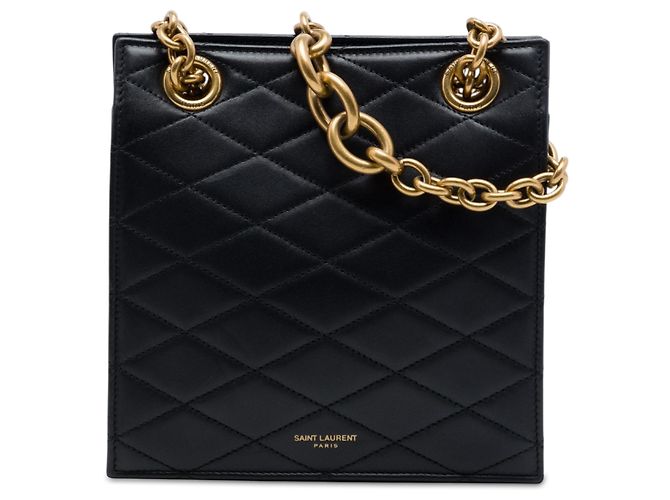 Saint Laurent Bolsa Crossbody Le Maillon em couro de bezerro acolchoado preto com corrente quadrada