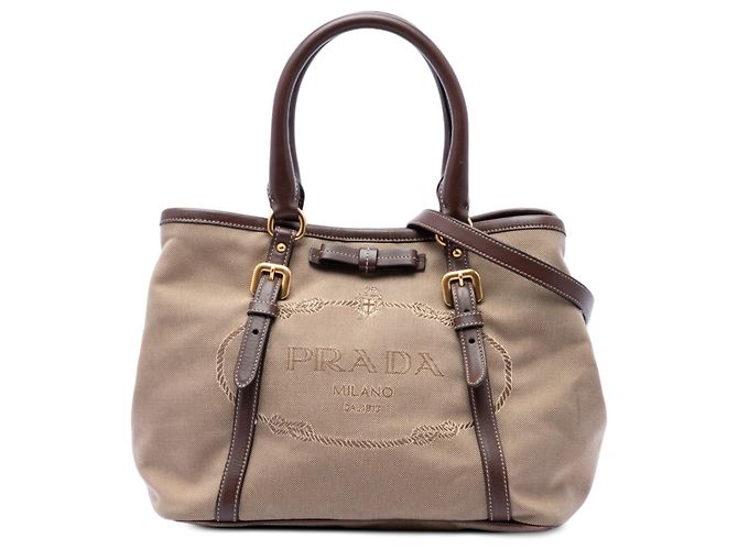 Bow Bolsa Satchel Prada em lona Canapa bege com logo e laço