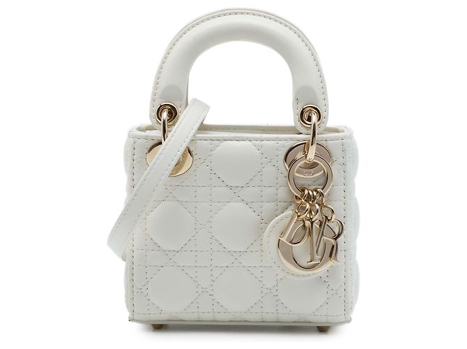 Dior White Micro Lambskin Cannage Lady Dior Blanc