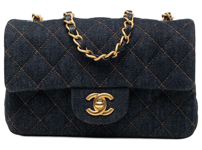 Chanel Blue Mini Rectangular Quilted Denim Flap Blu scuro